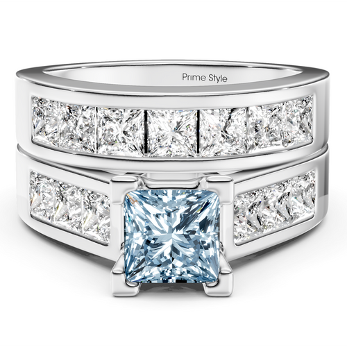 3.25-6.25 CT Princess Cut Fancy Blue Diamonds - Bridal Set