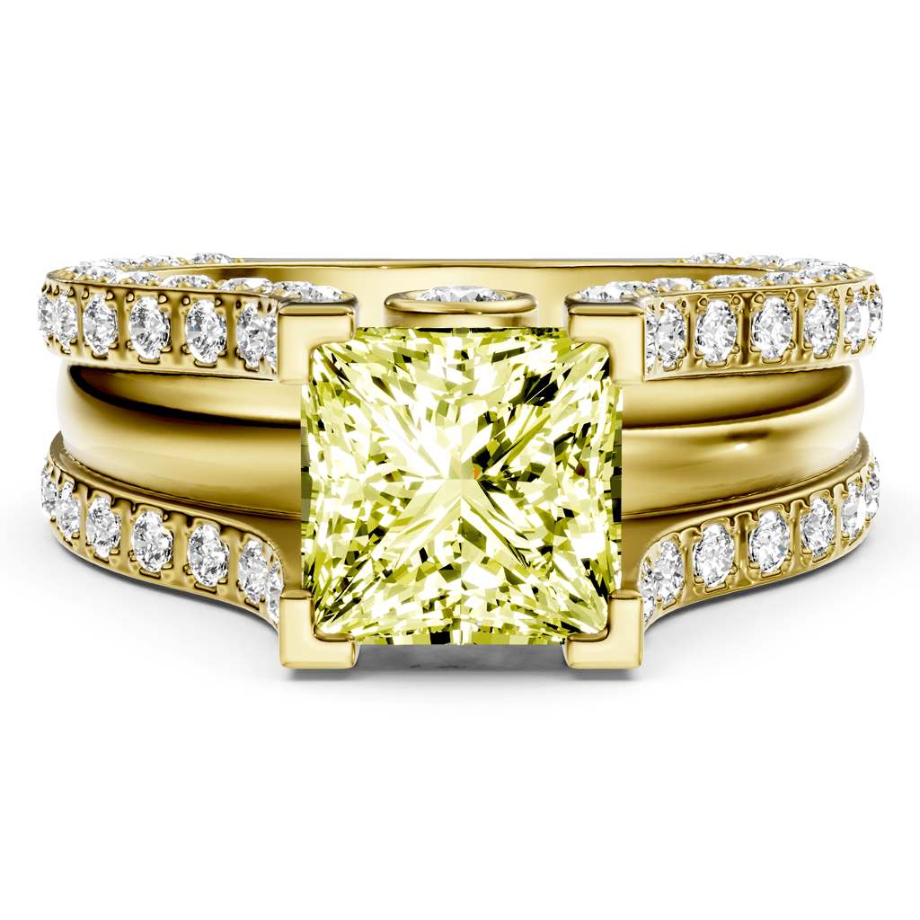 2.10-5.10 CT Princess & Round Cut Fancy Yellow Diamonds - Engagement Ring