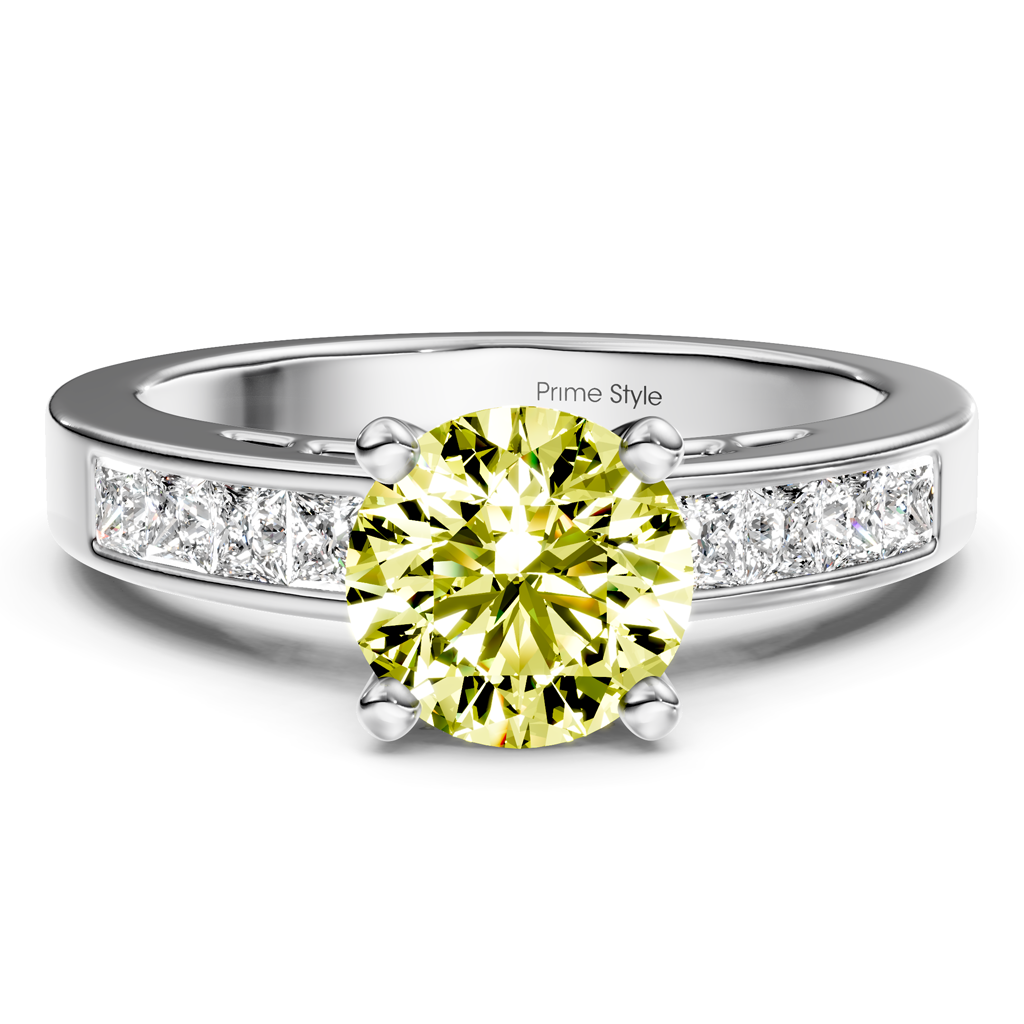 1.50-4.50 CT Princess &amp; Round Cut Fancy Yellow Diamonds - Engagement Ring