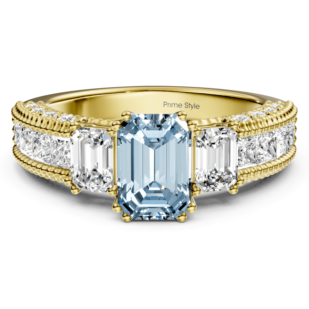 2.60 - 5.60 CT Emerald &amp; Princess &amp; Round Cut Fancy Blue Diamonds - Engagement Ring - Primestyle.com