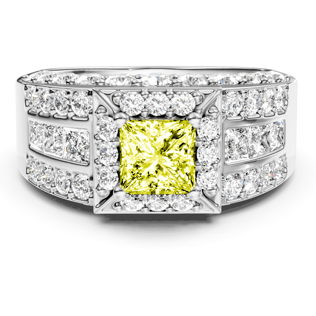 3.45-6.45 CT Princess & Round Cut Fancy Yellow Diamonds - Engagement Ring