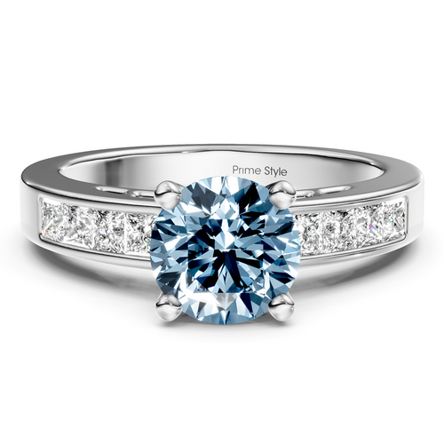 1.50-4.50 CT Princess & Round Cut Fancy Blue Diamonds - Engagement Ring