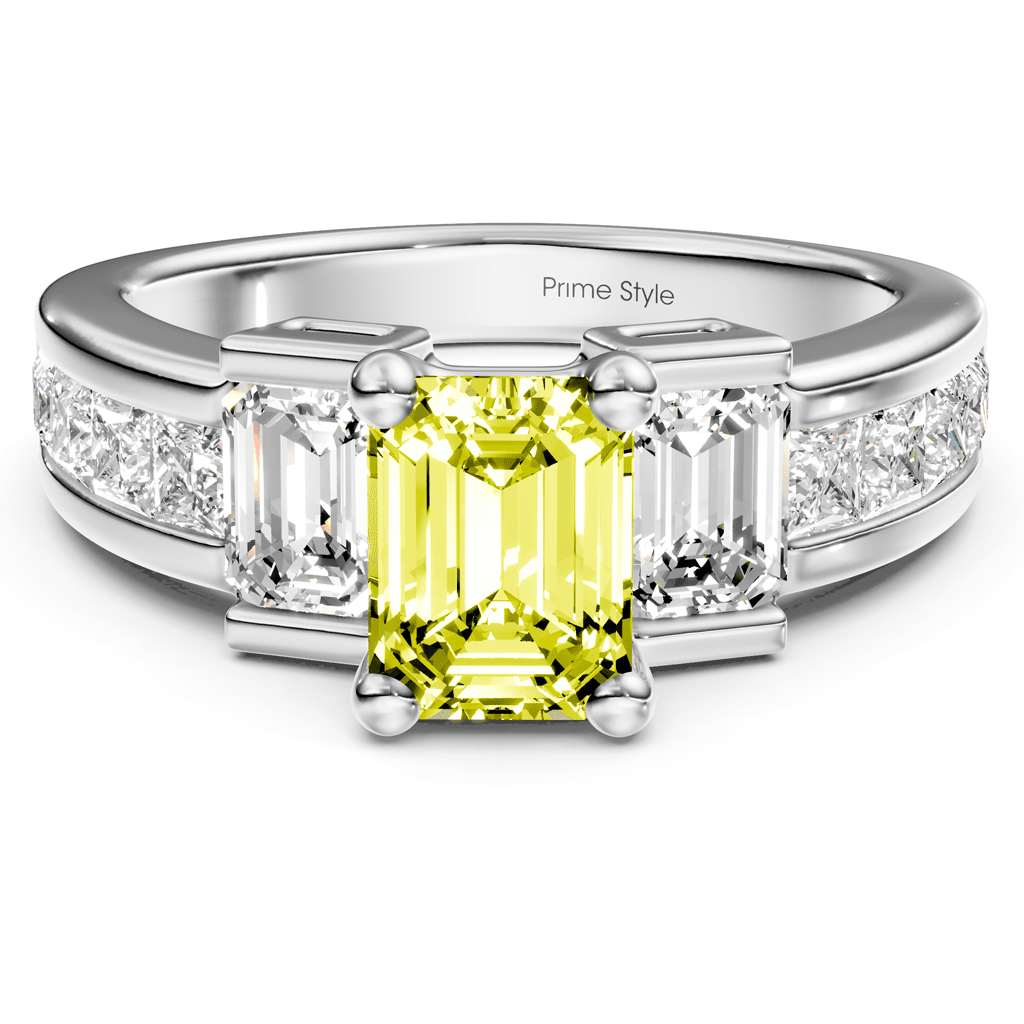 2.30 - 5.30 CT Emerald &amp; Princess Cut Fancy Yellow Diamonds - Engagement Ring - Primestyle.com