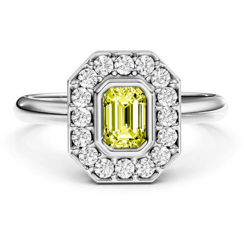 1.35-4.35 CT Emerald & Round Cut Fancy Yellow Diamonds - Engagement Ring