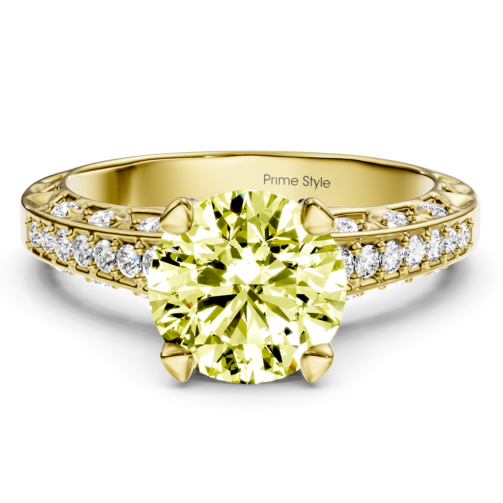 1.25 - 4.25 CT Round Cut Fancy Yellow Diamonds - Engagement Ring - Primestyle.com