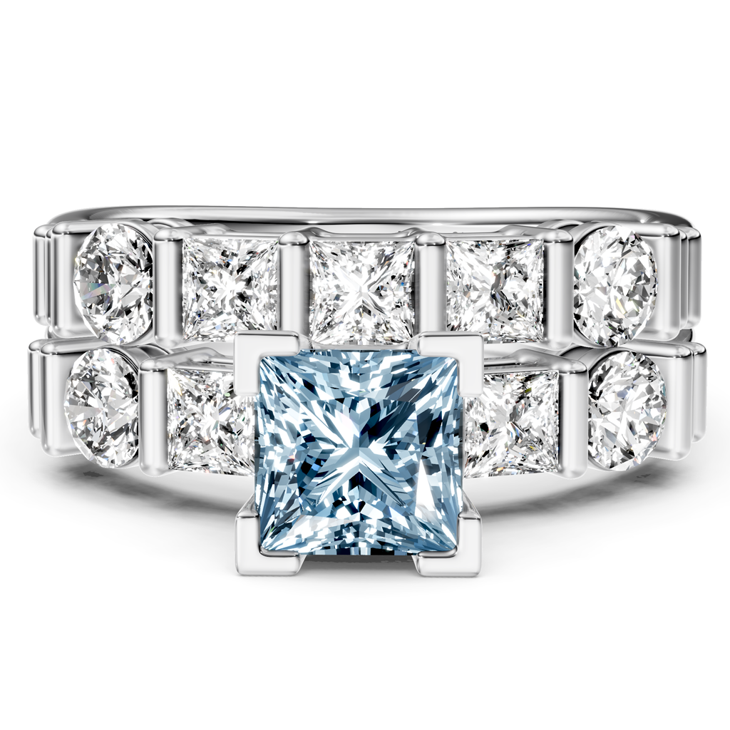 2.55-5.55 CT Princess &amp; Round Cut Fancy Blue Diamonds - Bridal Set