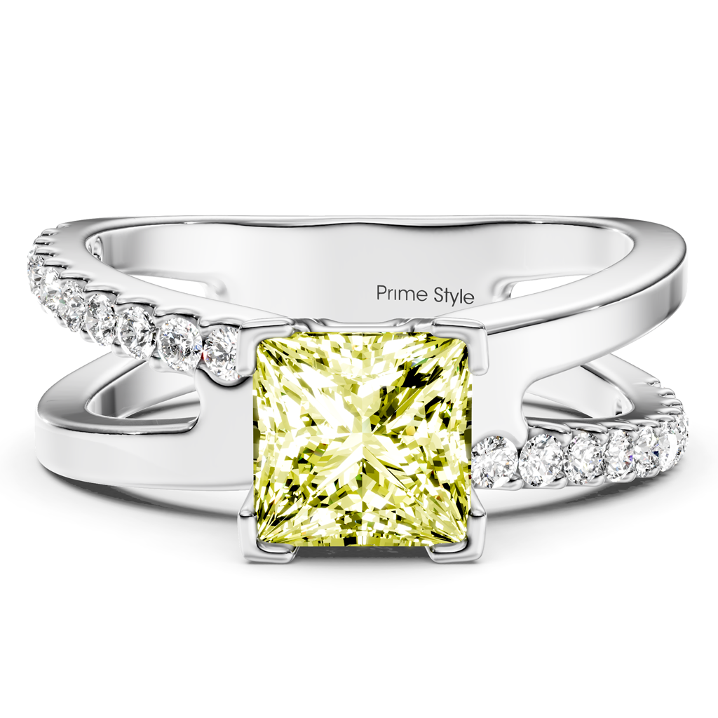 1.25-4.25 CT Princess &amp; Round Cut Fancy Yellow Diamonds - Engagement Ring