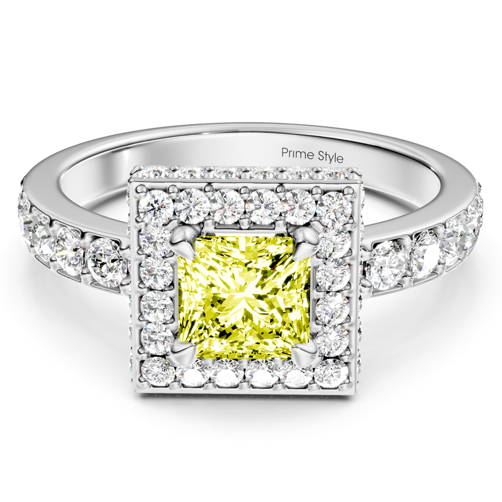 2.00-5.00 CT Princess &amp; Round Cut Fancy Yellow Diamonds - Engagement Ring