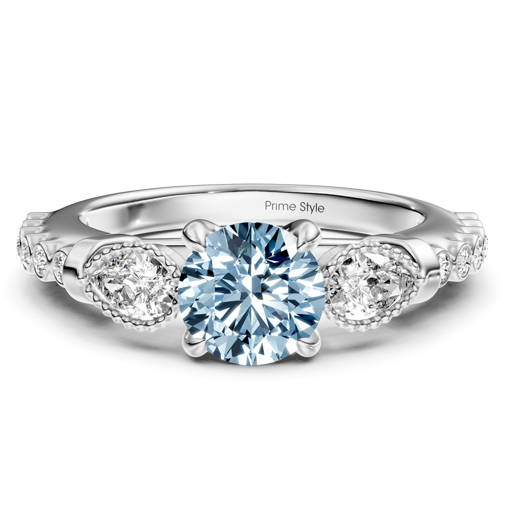 1.42-4.42 CT Pear &amp; Round Cut Fancy Blue Diamonds - Engagement Ring