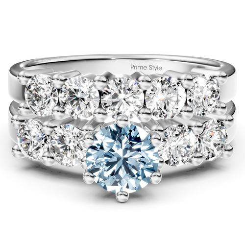 2.40-5.40 CT Round Cut Fancy Blue Diamonds - Bridal Set