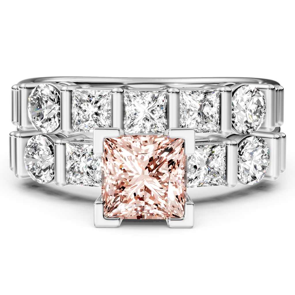 2.55-5.55 CT Princess &amp; Round Cut Fancy Pink Diamonds - Bridal Set