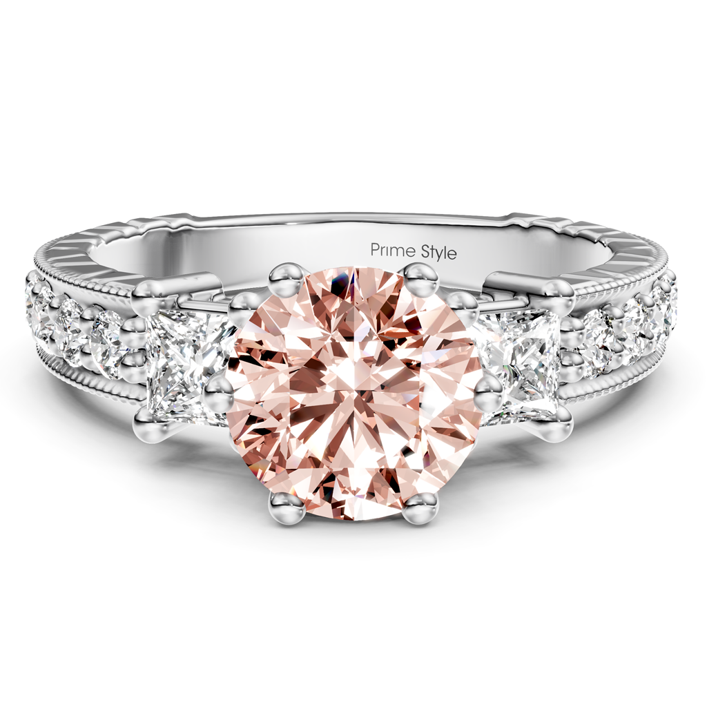 1.70-4.70 CT Princess &amp; Round Cut Fancy Pink Diamonds - Engagement Ring