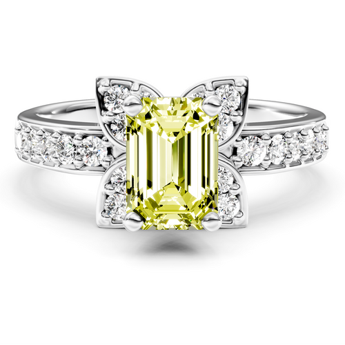 1.40-4.40 CT Emerald & Round Cut Fancy Yellow Diamonds - Engagement Ring