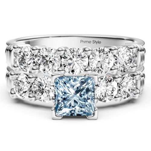 2.20-5.20 CT Princess & Round Cut Fancy Blue Diamonds - Bridal Set