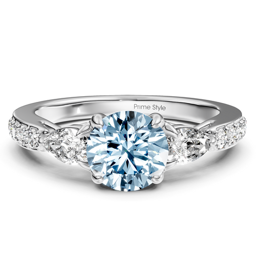 1.50-4.50 CT Pear & Round Cut Fancy Blue Diamonds - Engagement Ring
