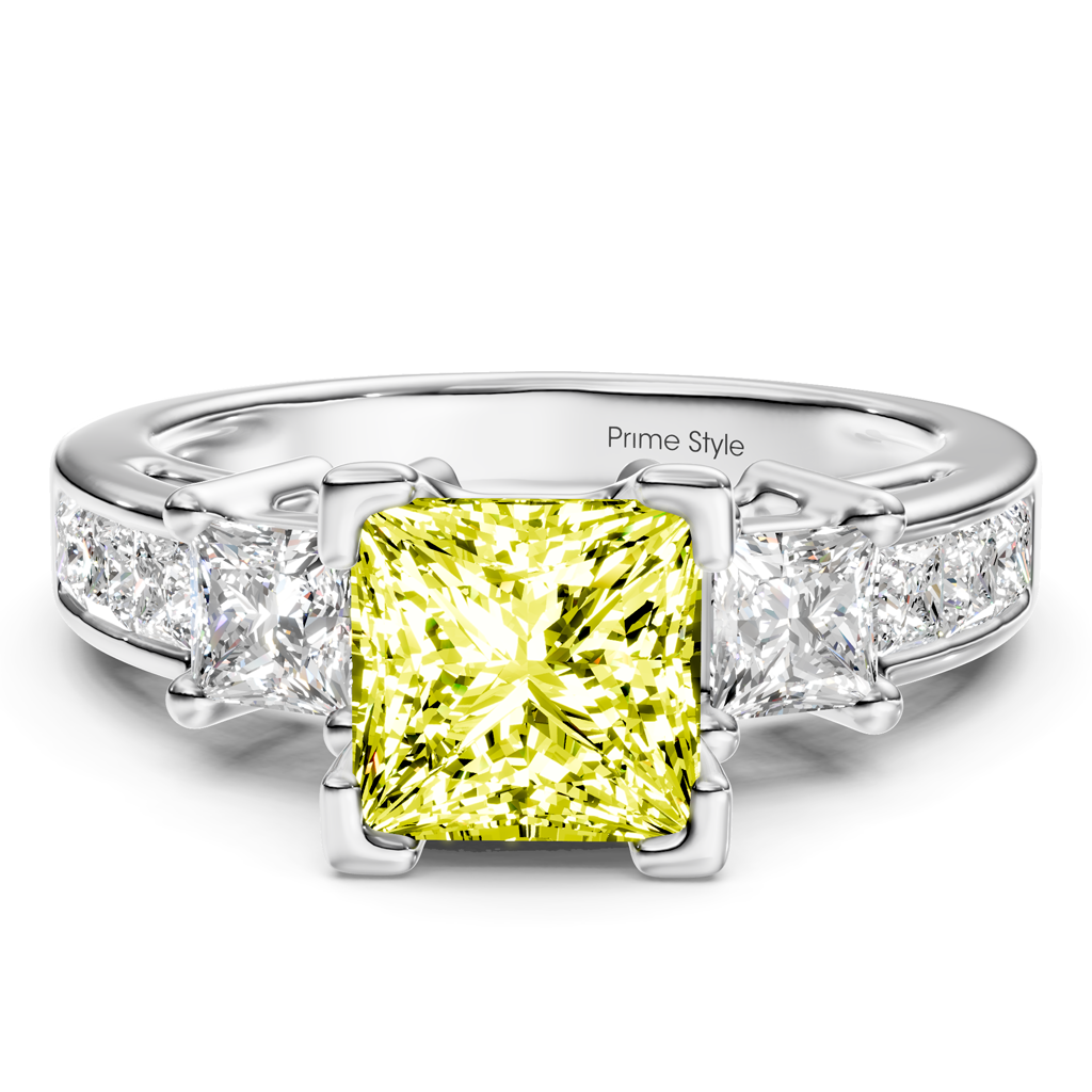 1.85-4.85 CT Princess Cut Fancy Yellow Diamonds - Engagement Ring