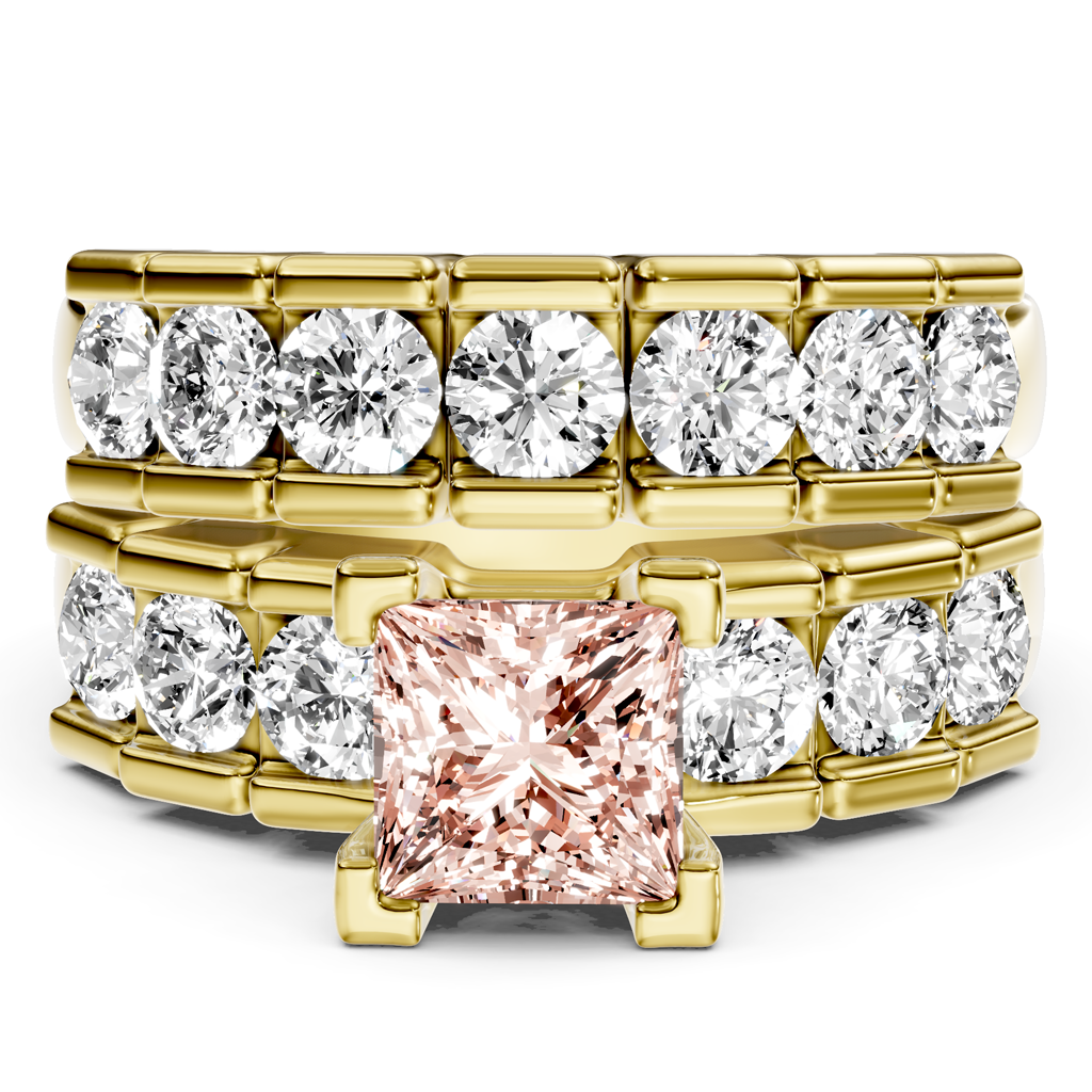 2.85-5.85 CT Princess &amp; Round Cut Fancy Pink Diamonds - Bridal Set