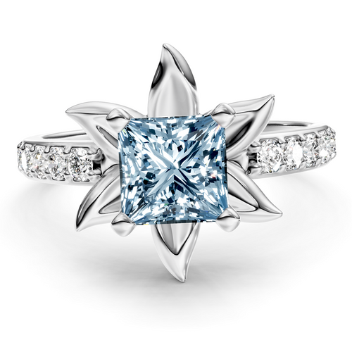 1.25-4.25 CT Princess & Round Cut Fancy Blue Diamonds - Engagement Ring