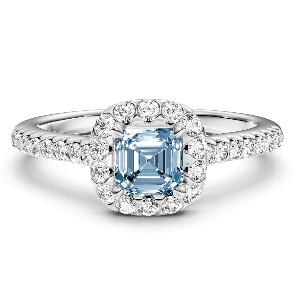 1.35-4.35 CT Ascher &amp; Round Cut Fancy Blue Diamonds - Engagement Ring