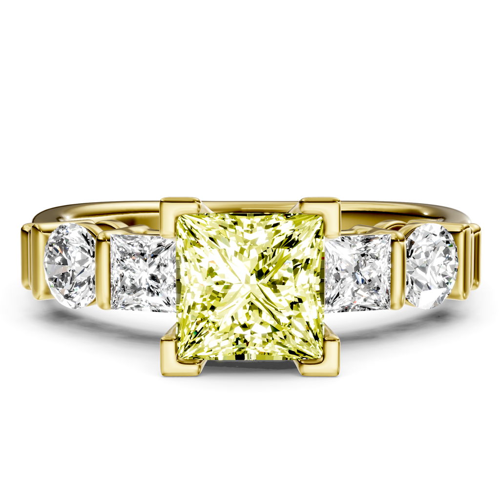1.70-4.70 CT Princess &amp; Round Cut Fancy Yellow Diamonds - Engagement Ring