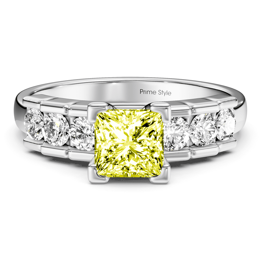 1.60 - 4.60 CT Princess &amp; Round Cut Fancy Yellow Diamonds - Engagement Ring - Primestyle.com