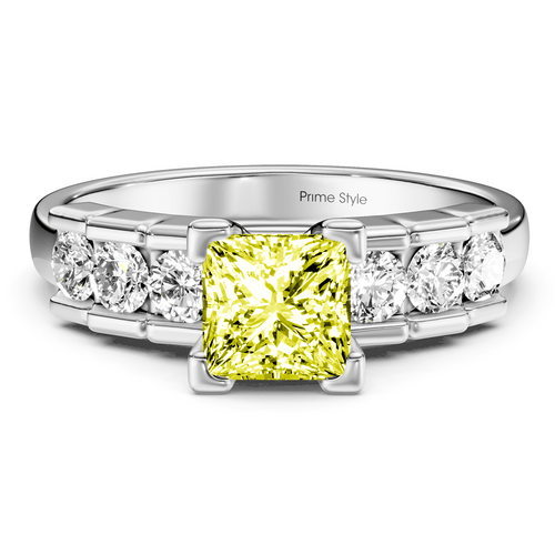 1.60 - 4.60 CT Princess & Round Cut Fancy Yellow Diamonds - Engagement Ring - Primestyle.com