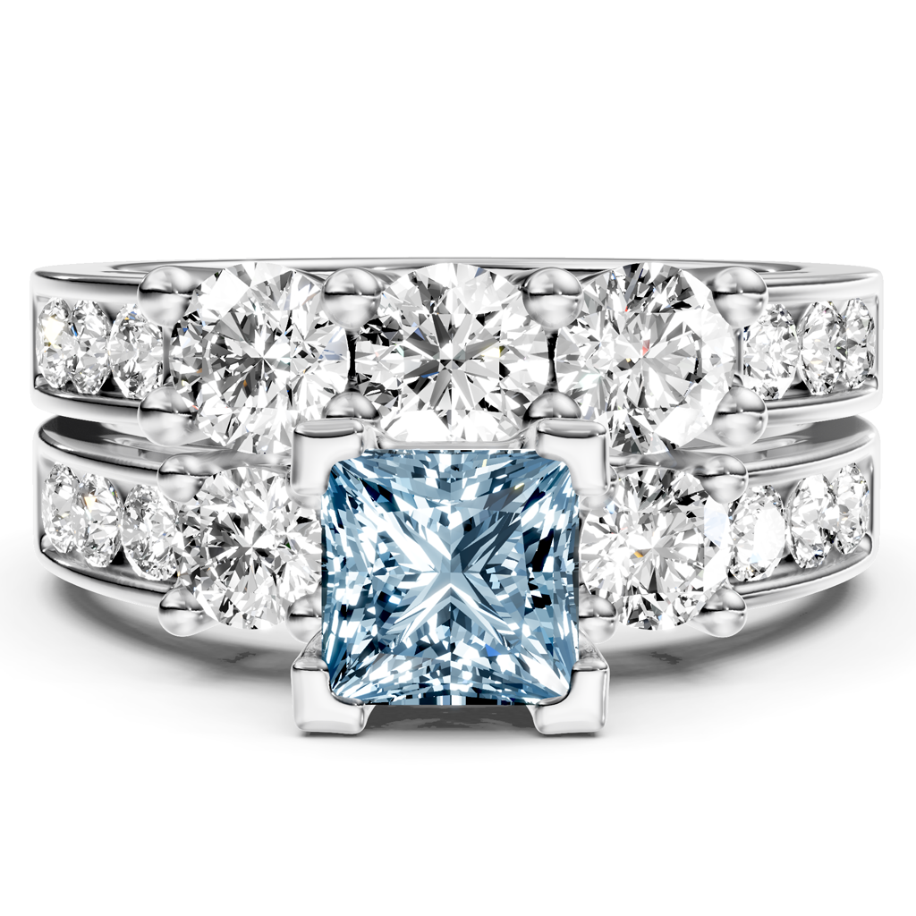 2.80-5.80 CT Princess &amp; Round Cut Fancy Blue Diamonds - Bridal Set