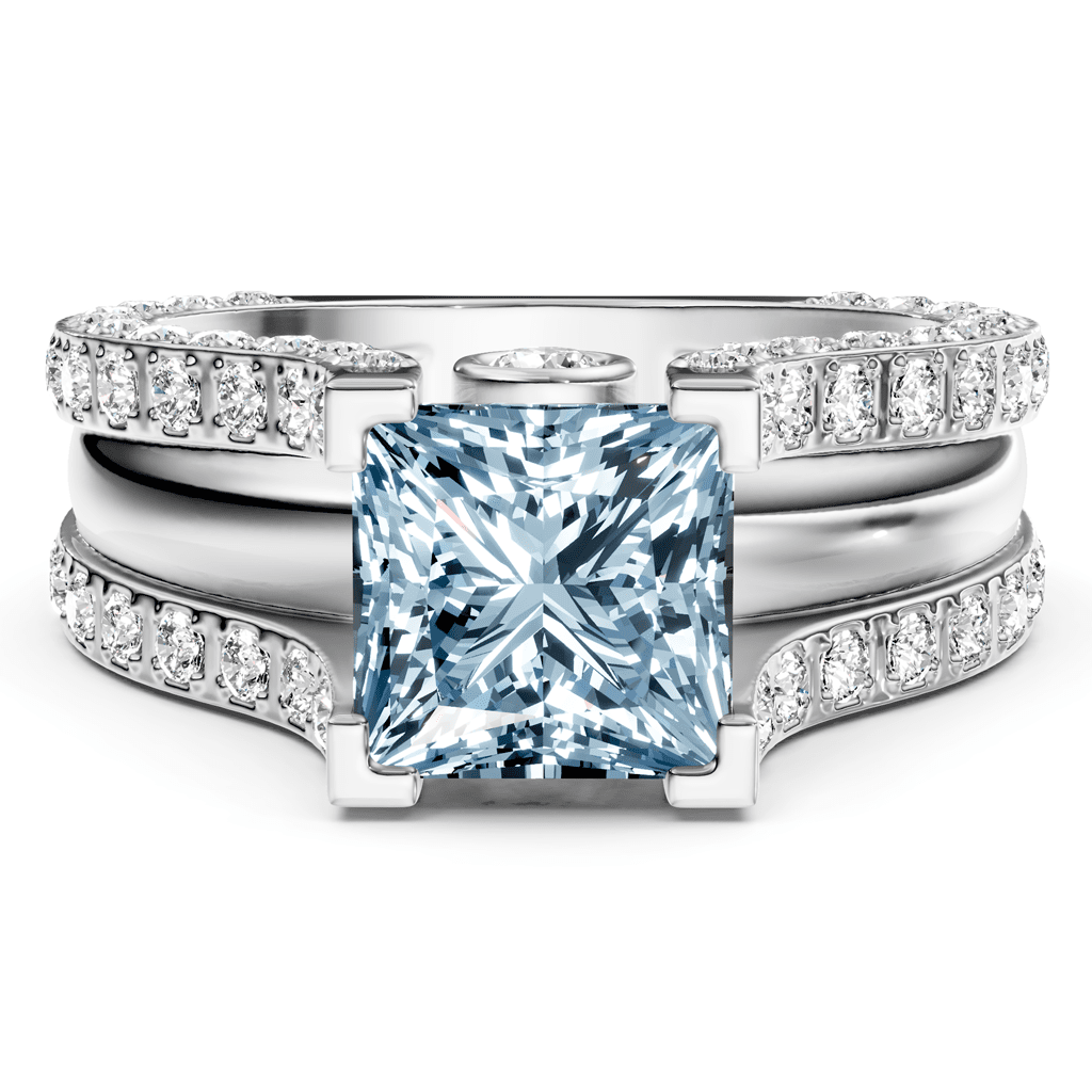 2.10-5.10 CT Princess & Round Cut Fancy Blue Diamonds - Engagement Ring