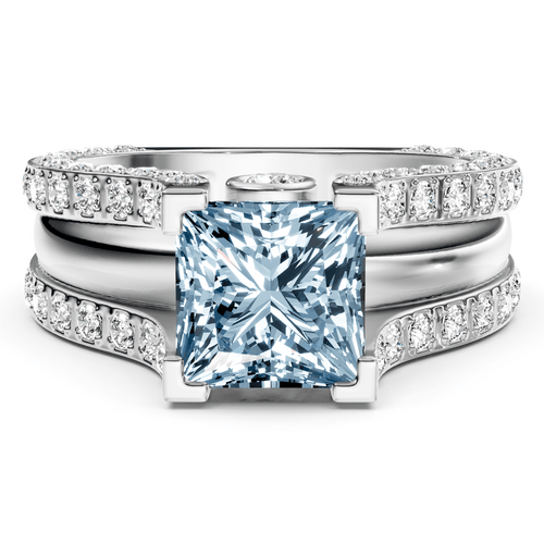 2.10 - 5.10 CT Princess & Round Cut Fancy Blue Diamonds - Engagement Ring - Primestyle.com