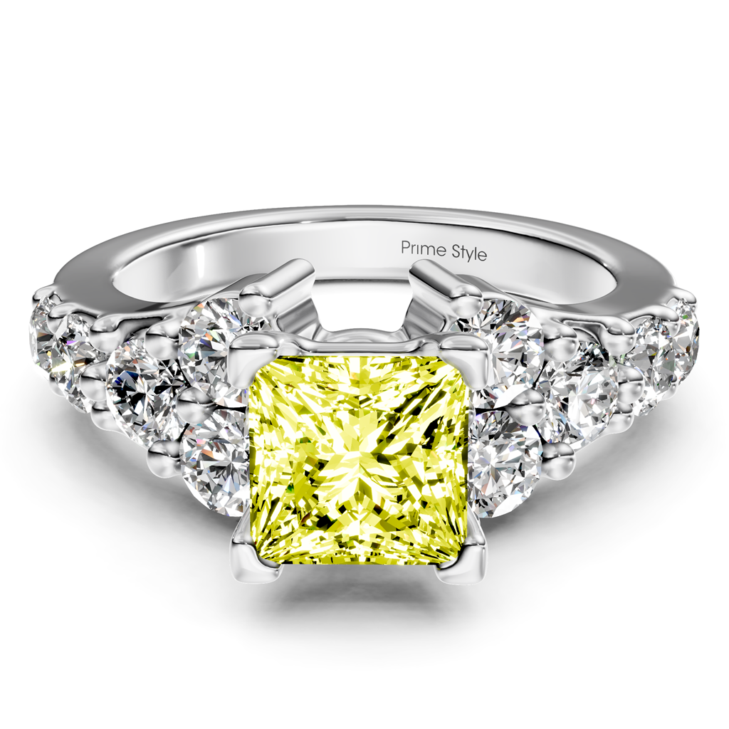 2.40-5.40 CT Princess &amp; Round Cut Fancy Yellow Diamonds - Engagement Ring