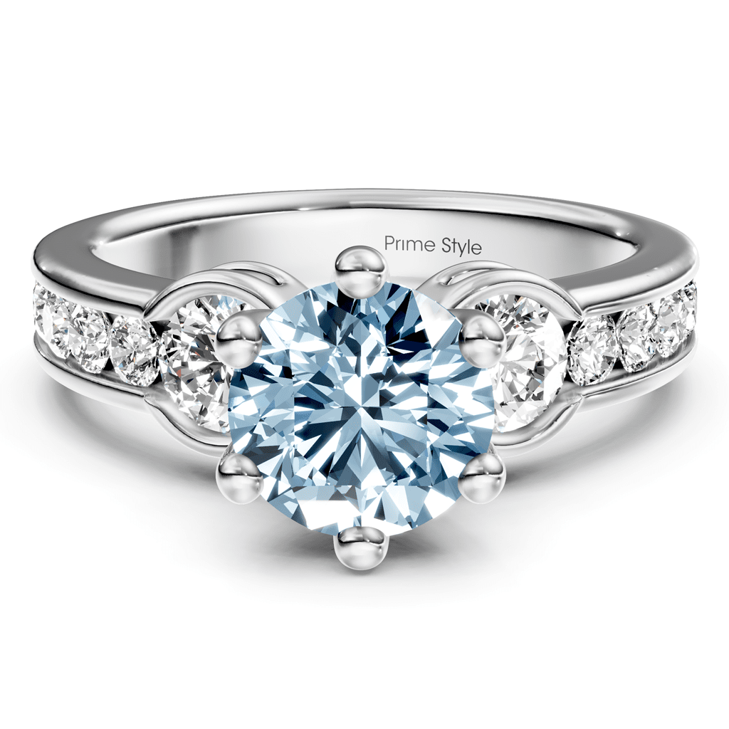 1.85 - 4.85 CT Round Cut Fancy Blue Diamonds - Engagement Ring - Primestyle.com