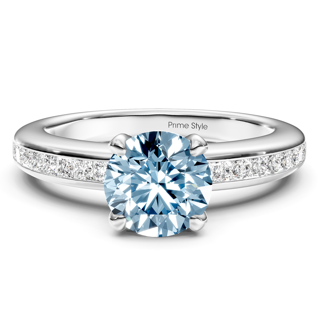 1.32-4.32 CT Princess &amp; Round Cut Fancy Blue Diamonds - Engagement Ring