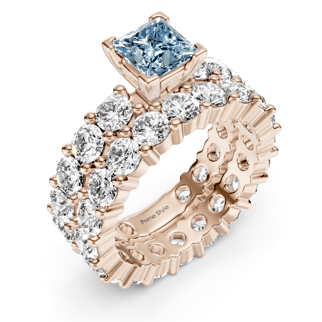 6.30-9.30 CT Princess &amp; Round Cut Fancy Blue Diamonds - Bridal Set