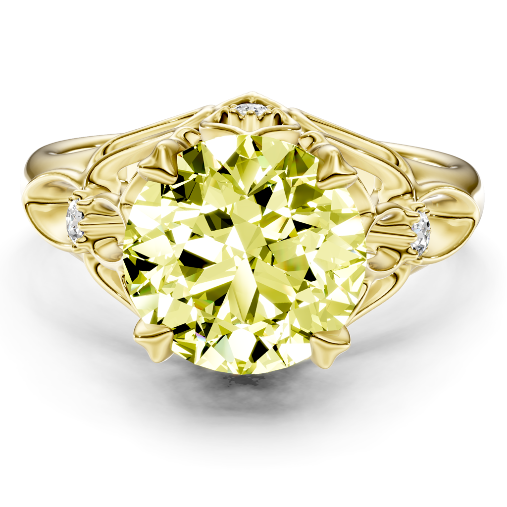 1.07-4.07 CT Round Cut Fancy Yellow Diamonds - Engagement Ring