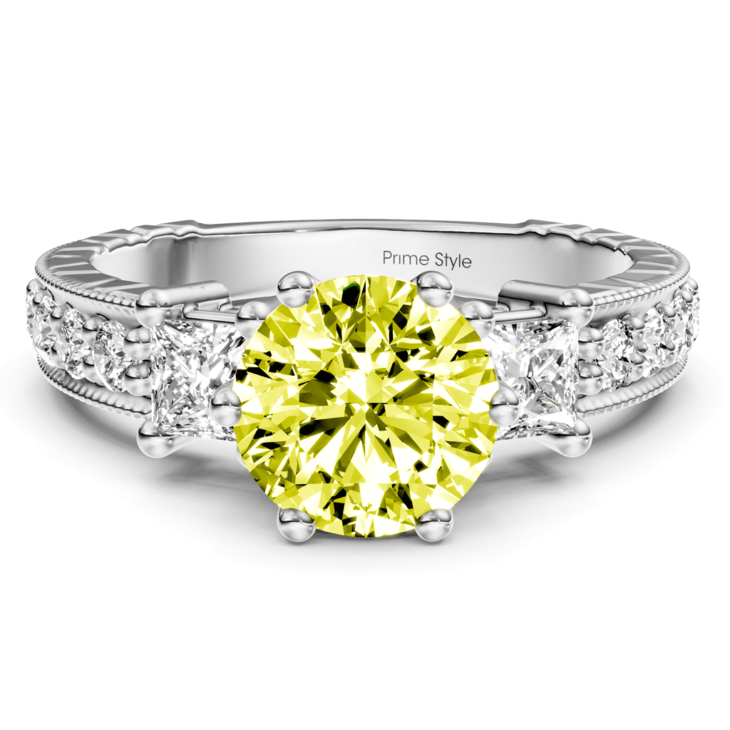 1.70 - 4.70 CT Princess &amp; Round Cut Fancy Yellow Diamonds - Engagement Ring - Primestyle.com