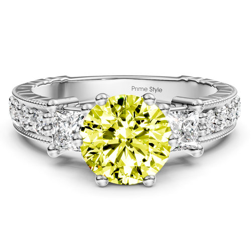1.70-4.70 CT Princess & Round Cut Fancy Yellow Diamonds - Engagement Ring