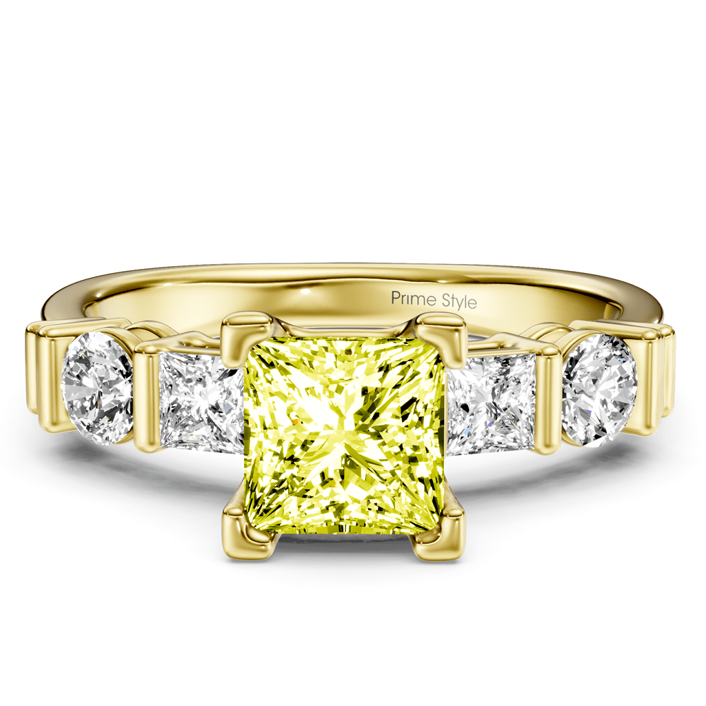 1.70-4.70 CT Princess & Round Cut Fancy Yellow Diamonds - Engagement Ring