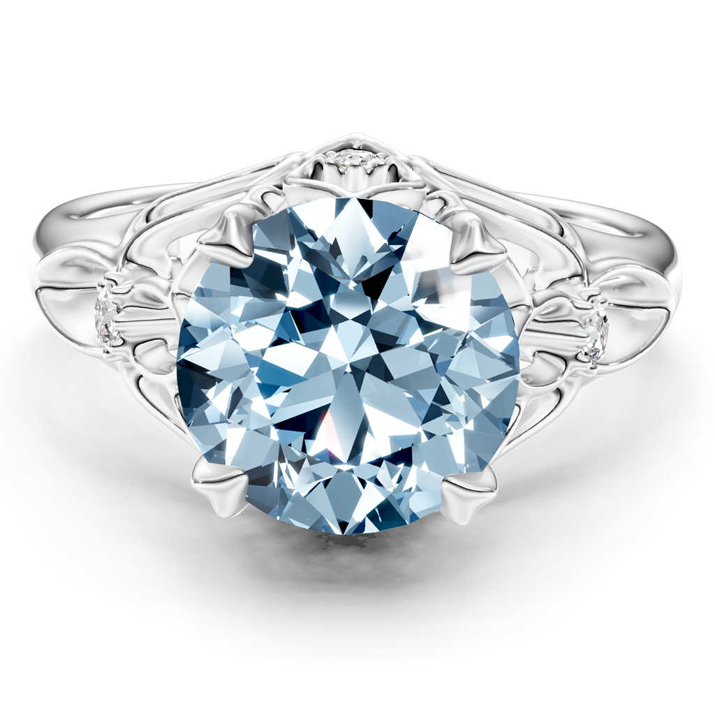 1.07-4.07 CT Round Cut Fancy Blue Diamonds - Engagement Ring