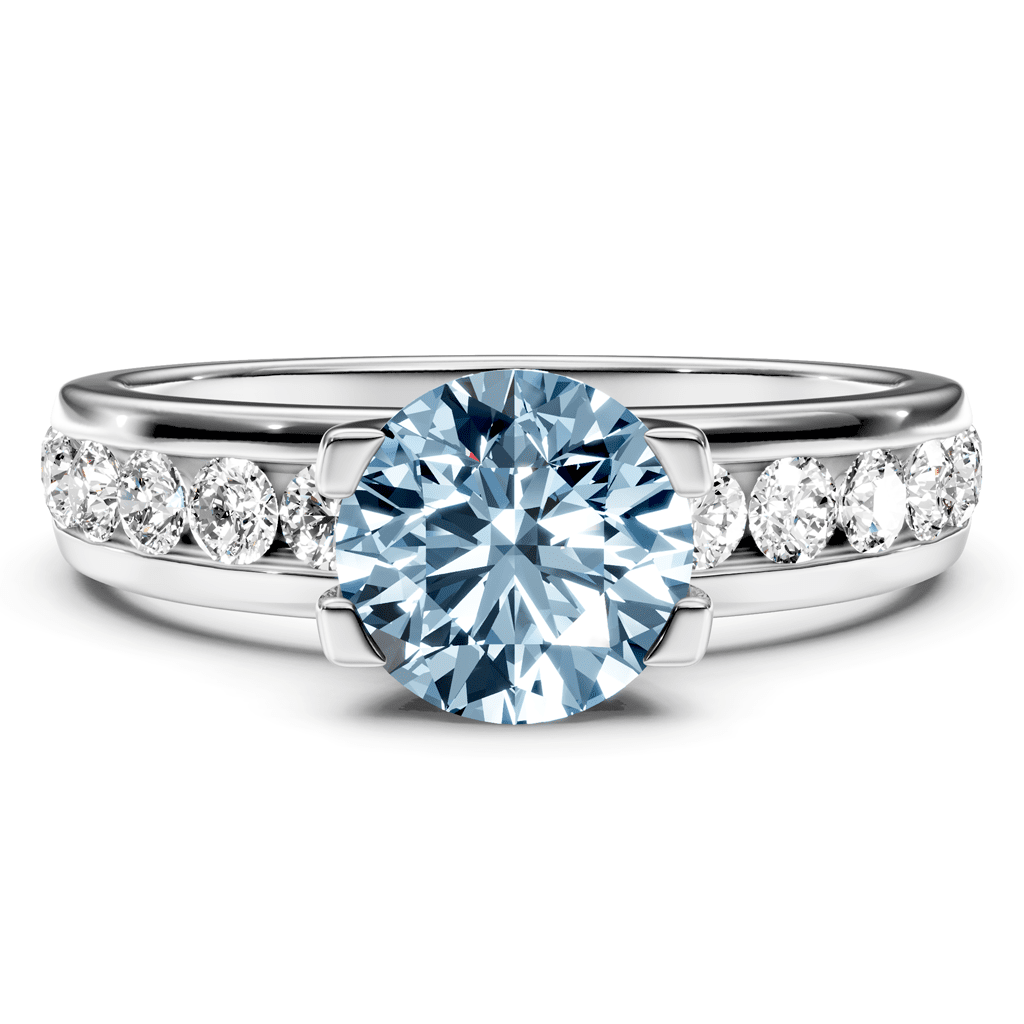 1.60-4.60 CT Round Cut Fancy Blue Diamonds - Engagement Ring