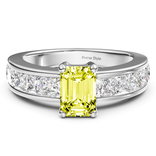 2.50-5.50 CT Emerald & Princess Cut Fancy Yellow Diamonds - Engagement Ring