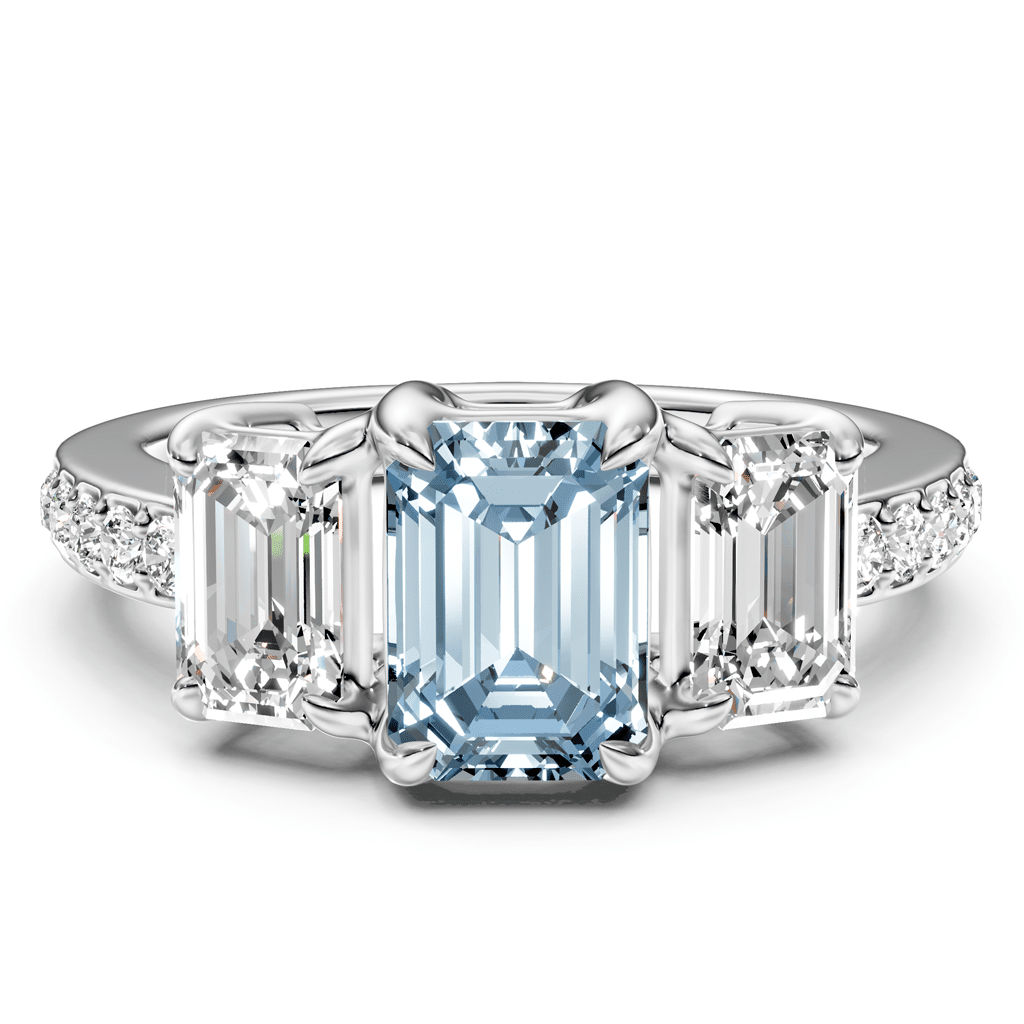 2.15-5.15 CT Emerald & Round Cut Fancy Blue Diamonds - Engagement Ring