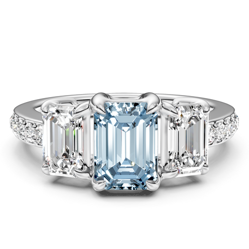 2.15-5.15 CT Emerald & Round Cut Fancy Blue Diamonds - Engagement Ring