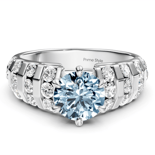1.75 - 4.75 CT Round Cut Fancy Blue Diamonds - Engagement Ring - Primestyle.com