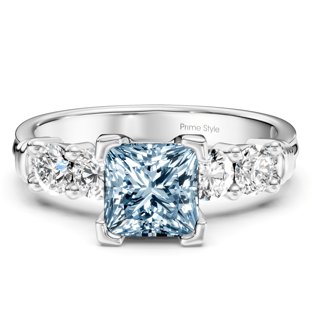 1.55-4.55 CT Princess & Round Cut Fancy Blue Diamonds - Engagement Ring