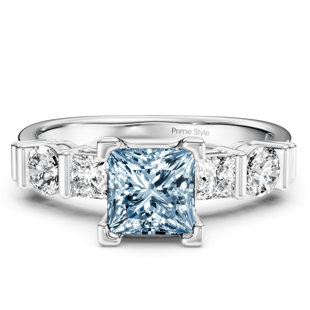 1.70-4.70 CT Princess & Round Cut Fancy Blue Diamonds - Engagement Ring