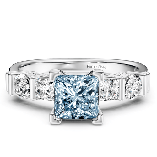 1.70 - 4.70 CT Princess & Round Cut Fancy Blue Diamonds - Engagement Ring - Primestyle.com
