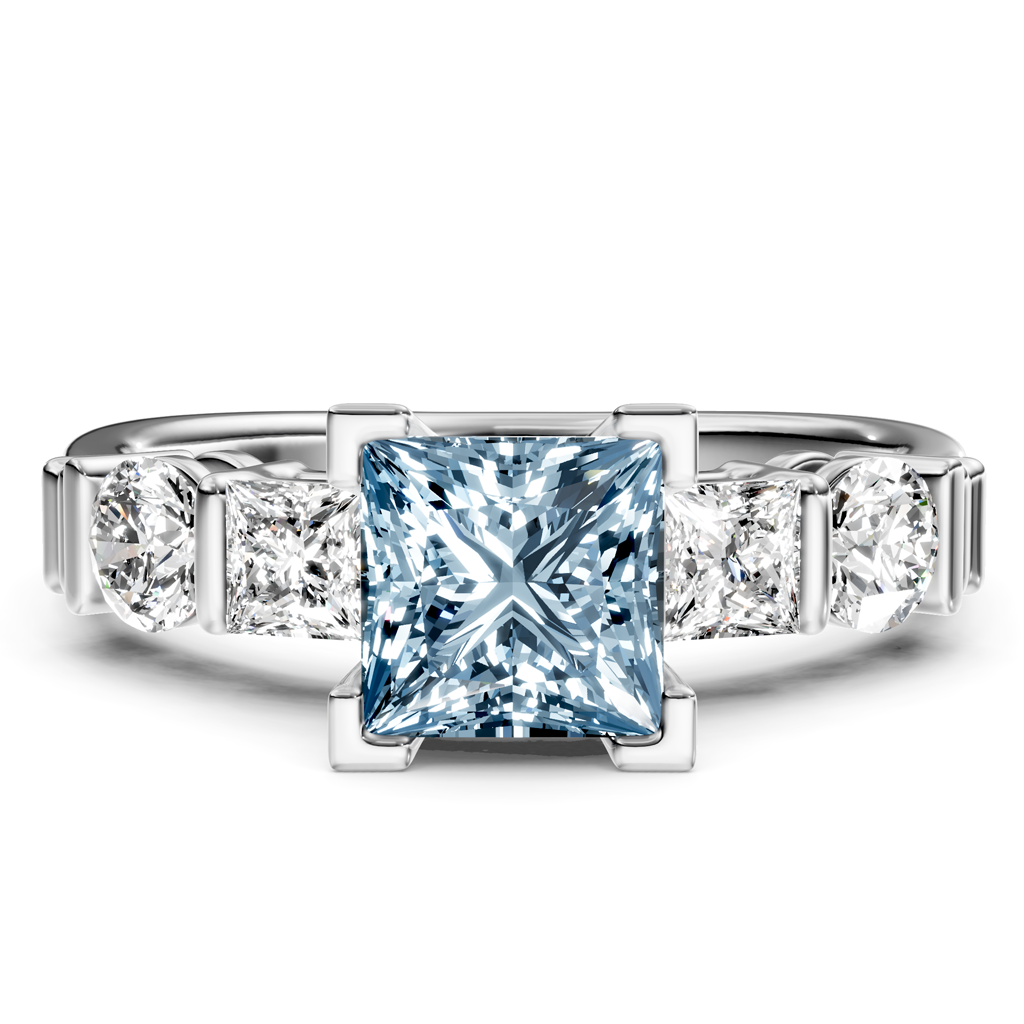 1.70-4.70 CT Princess &amp; Round Cut Fancy Blue Diamonds - Engagement Ring