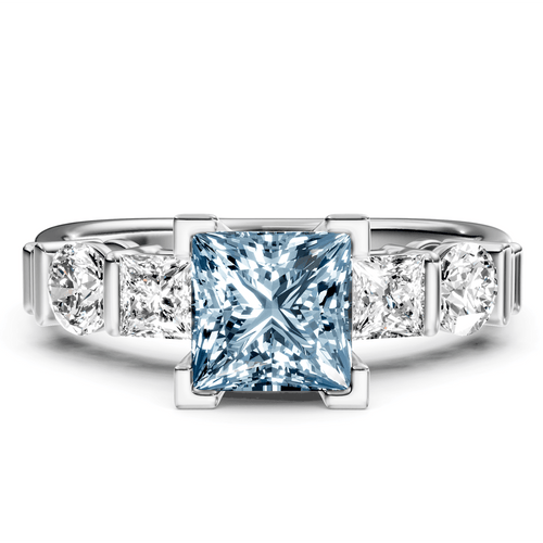 1.70 - 4.70 CT Princess & Round Cut Fancy Blue Diamonds - Engagement Ring - Primestyle.com