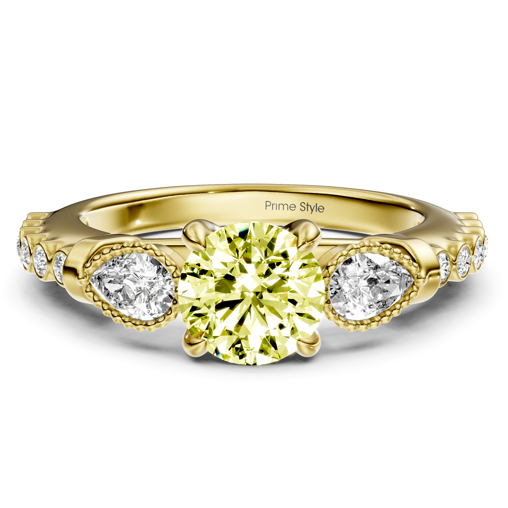 1.42-4.42 CT Pear &amp; Round Cut Fancy Yellow Diamonds - Engagement Ring