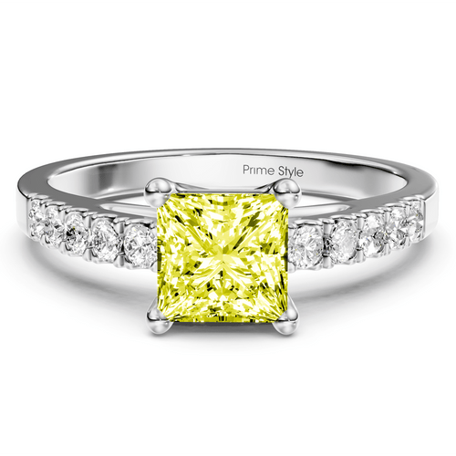 1.25 - 4.25 CT Princess & Round Cut Fancy Yellow Diamonds - Engagement Ring - Primestyle.com